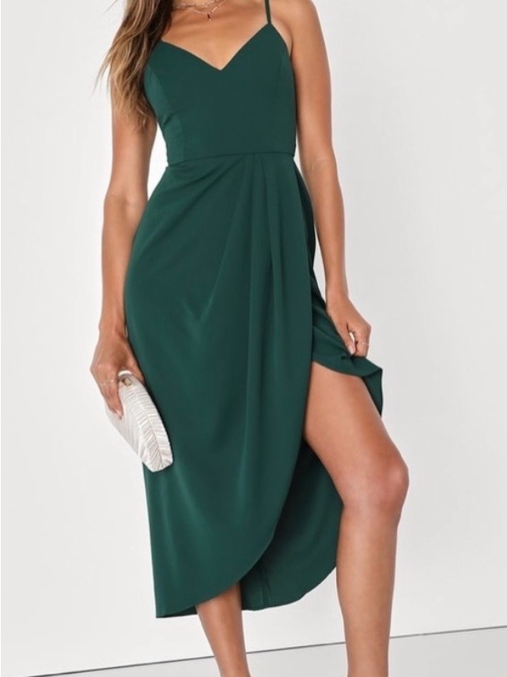 Lulu's Emerald Green High-Low Spaghetti Strap Dress